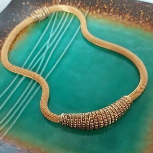 Pave Set Rhinestone-studded Slider Rolled Mesh Goldtone Choker Necklace